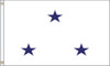 Navy Non-Seagoing Vice Admiral Flag, 3 Star Nylon Applique with Header and Grommets, Size 6 (3'6"X5'1"), 3103051ADN