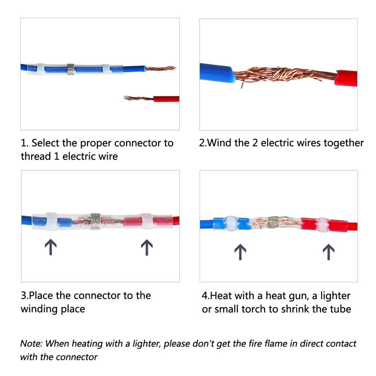 Step by Step instructions on how to splice the positive and negative conductors. Note, positive must be connected to positive and negative to the negative. Please see additional video on how to finish the splice using the black heat shrink tubing over the previously joined conductors and black outer jacket of the low voltage cable.