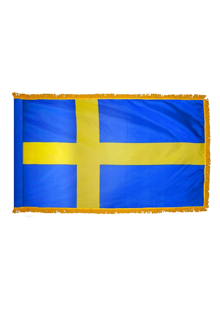 Flag of Sweden, 3' x 5' Printed Nylon, Pole Hem and Fringe SWE3X5PHF 033975 (Open Market)