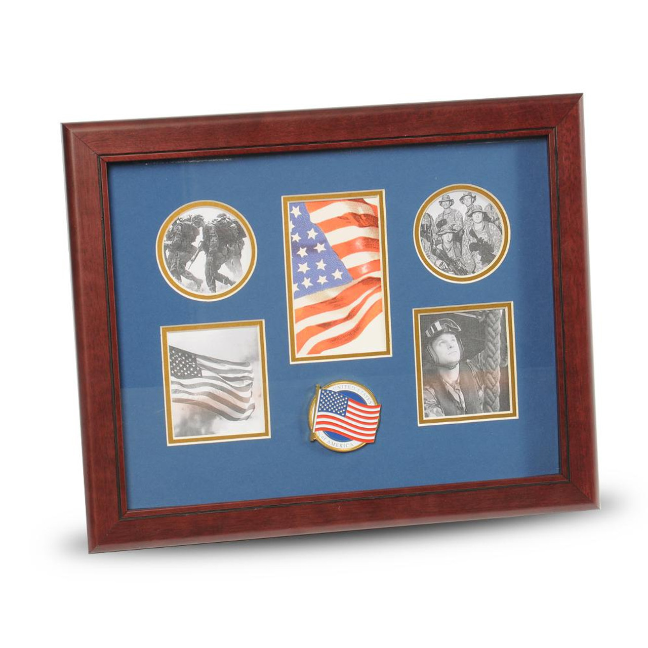 5 Photo Collage, Service Medallion, 11" x 14", American Flag Emblem