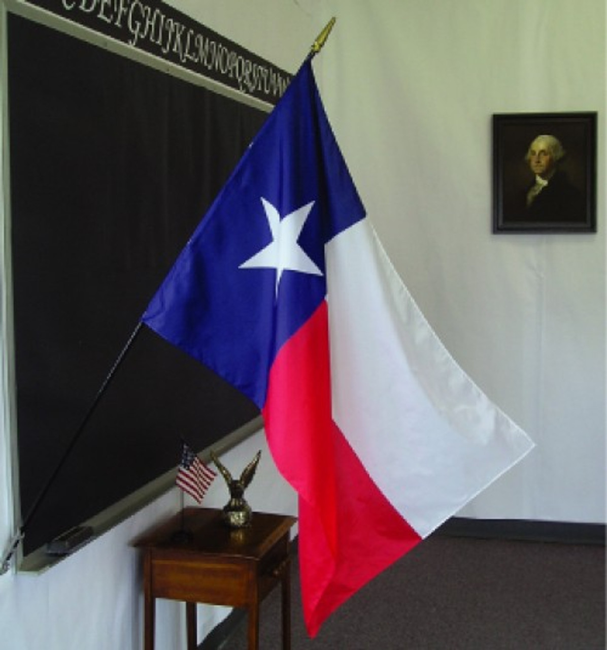 Texas Flag, Classroom 2' x 3', on Black Staff with Gold Spear Tip HHTX2X3-CLASSROOM