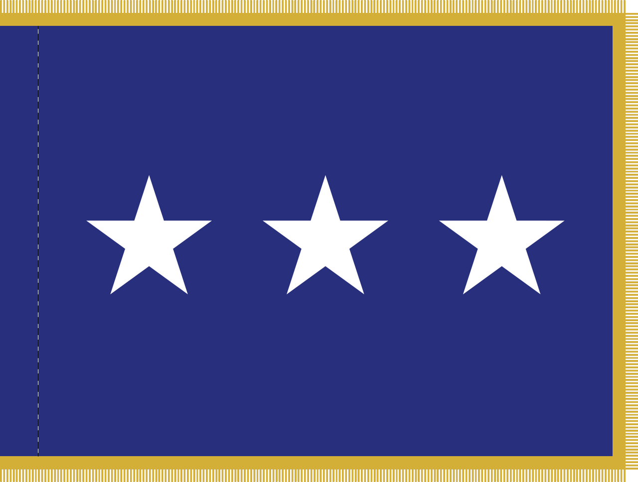 Air Force Lieutenant General Flag, Nylon Applique, 3 Star 3' x 4' Polehem and Gold Fringe, 7172023 (Open Market)