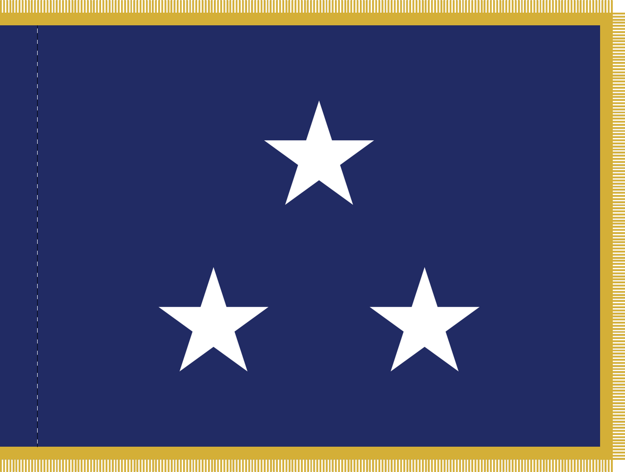 Navy Vice Admiral Flag, Nylon Applique, 3 Star 3' x 4' Polehem and Gold Fringe, 7212023 (Open Market)