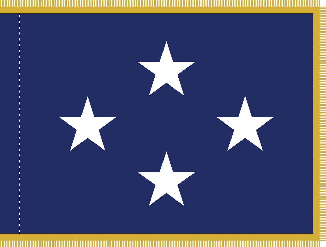 Navy Admiral Flag, Nylon Applique, 4 Star 3' x 4' Polehem and Gold Fringe, 7222023 (Open Market)