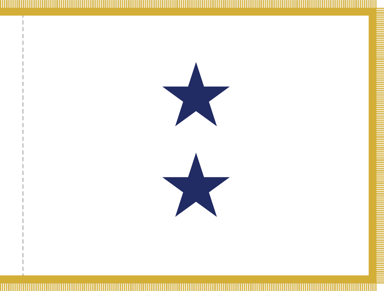 Navy Non-Sea Going Rear Admiral (Upper Half) Flag, Nylon Applique, 2 Star 3' x 4' Polehem and Gold Fringe, 7322023 (Open Market)