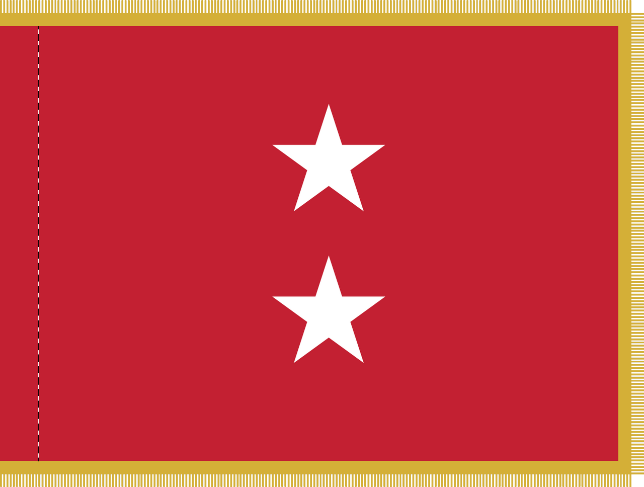 Marine Corps Major General Flag, Nylon Applique, 2 Star 3' x 4' Polehem and Gold Fringe, 7242023 (Open Market)