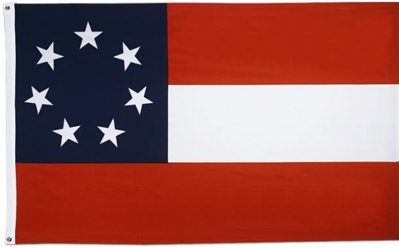 First National Confederate Flag (1861), Appliqued Nylon 2' x 3' with Header and Grommets, StarsBars2X3NYAPP