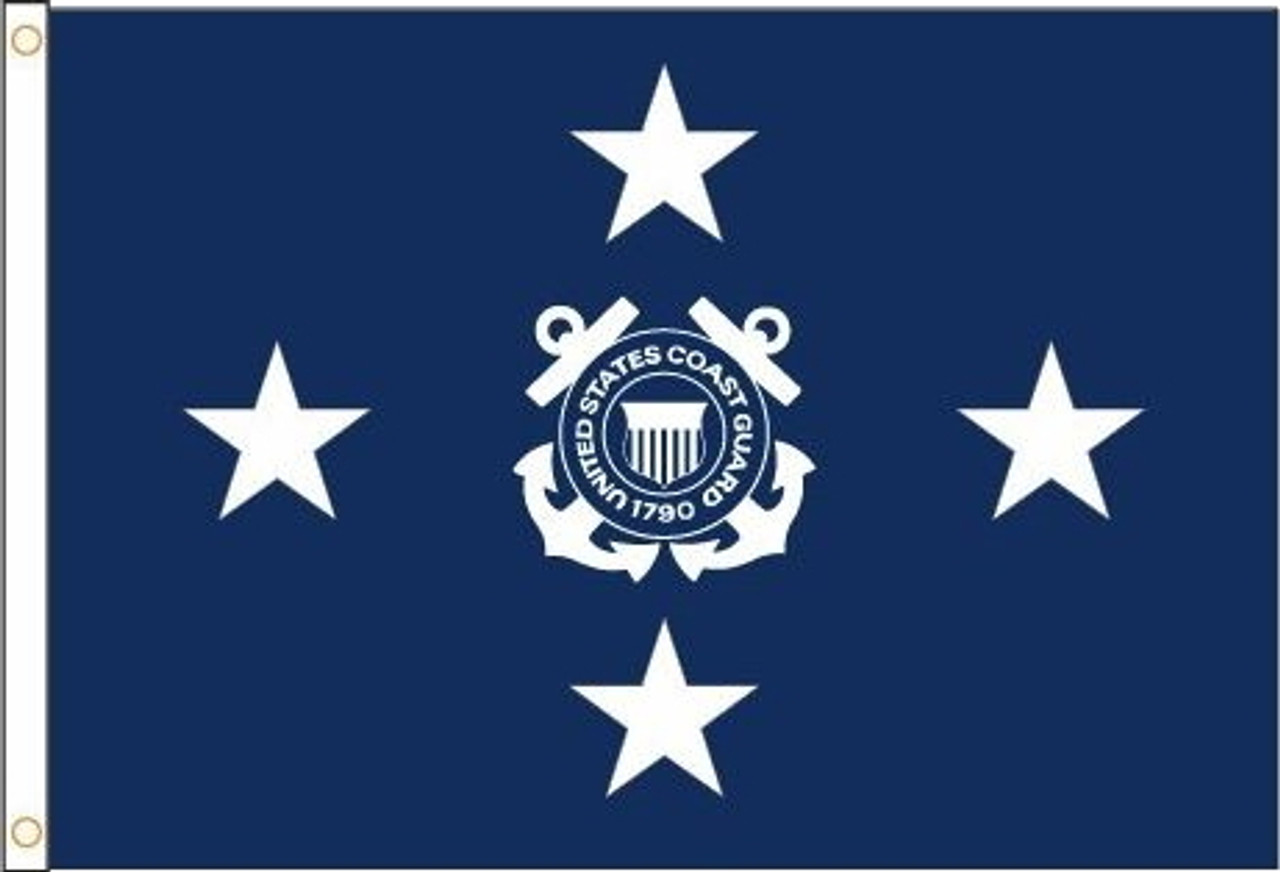 Coast Guard Admiral Flag, 4 Star Nylon Applique with Snap and Ring, Size 6 (3'6"x 5'1"), USCGM004103052