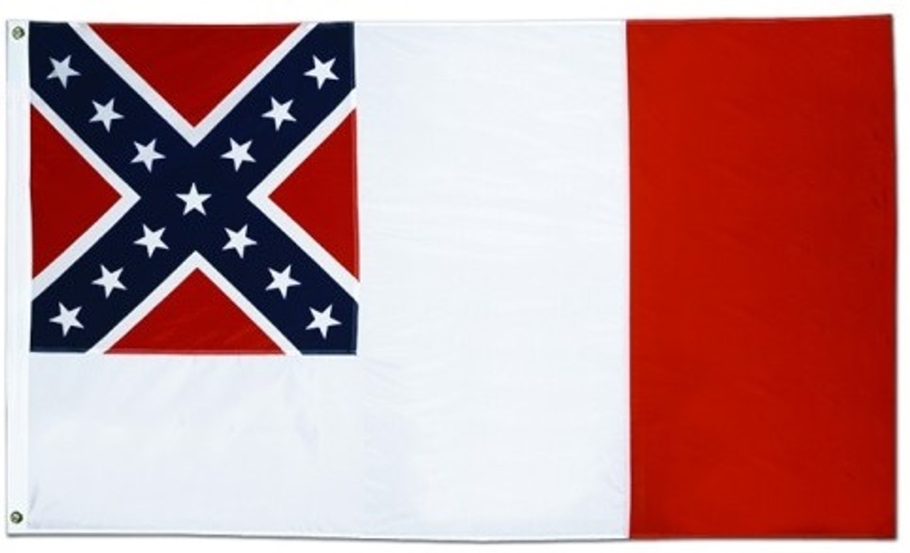 Third National Confederate Flag (1864), Appliqued Nylon 5' x 8' with Header and Grommets, ThirdNatConfed5X8NYAPP