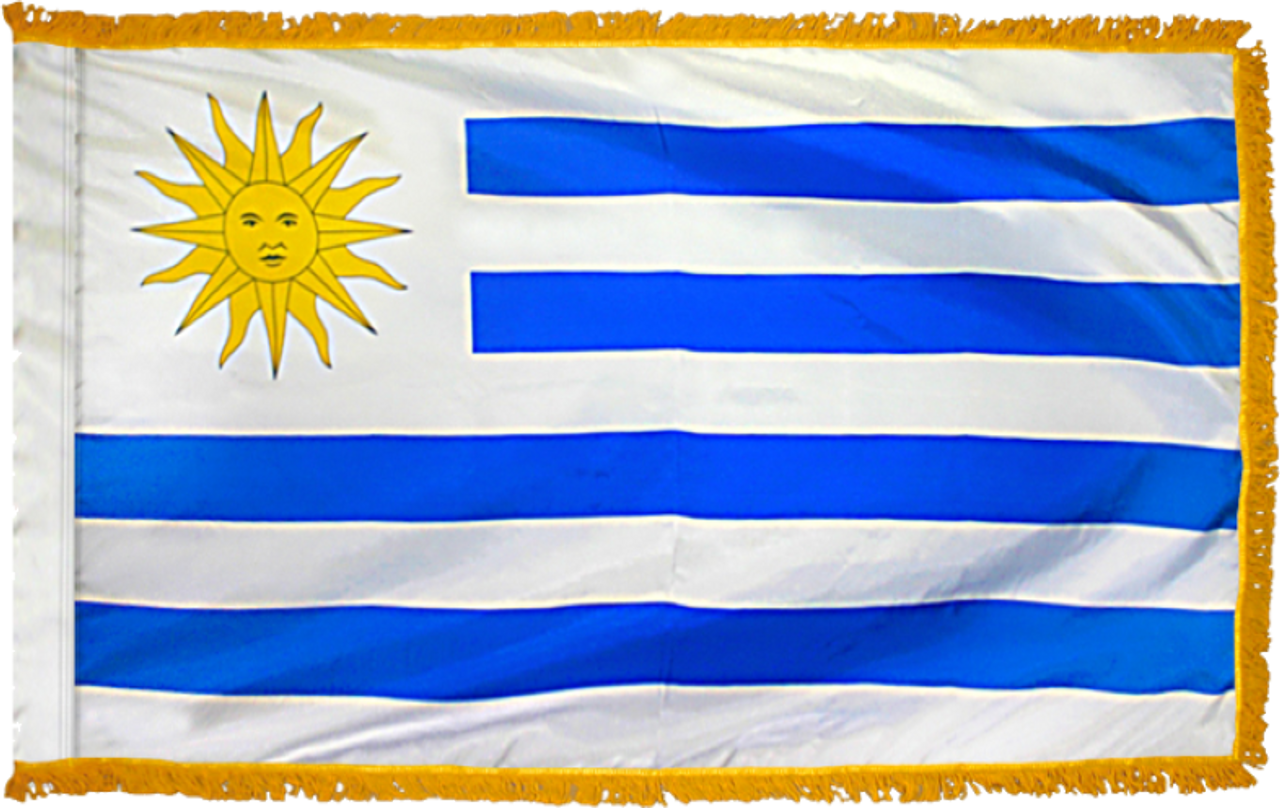 Uruguay (UN/OAS) Indoor Flag Nylon Size 3' x 4' Pole Hem and Fringe (Open Market)