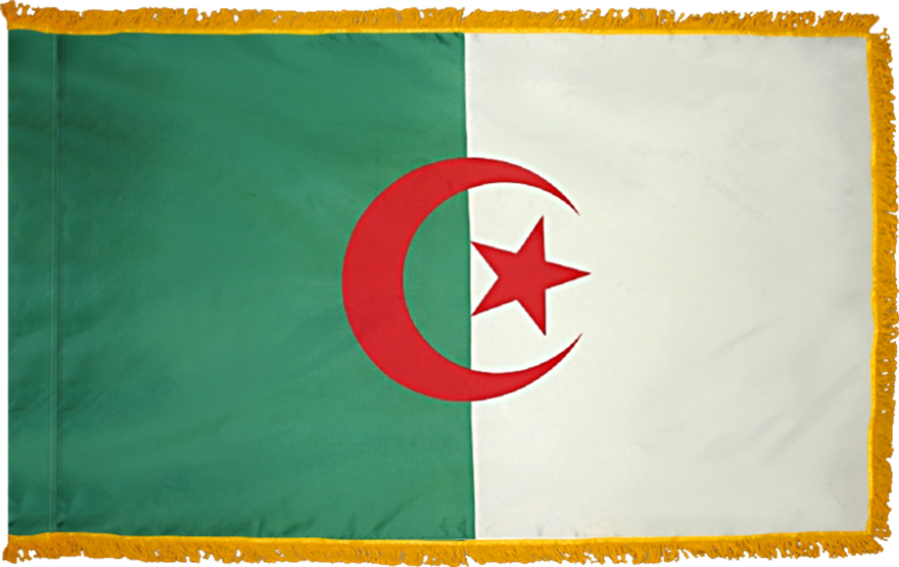 Algeria Flag with Pole Hem and Gold Fringe