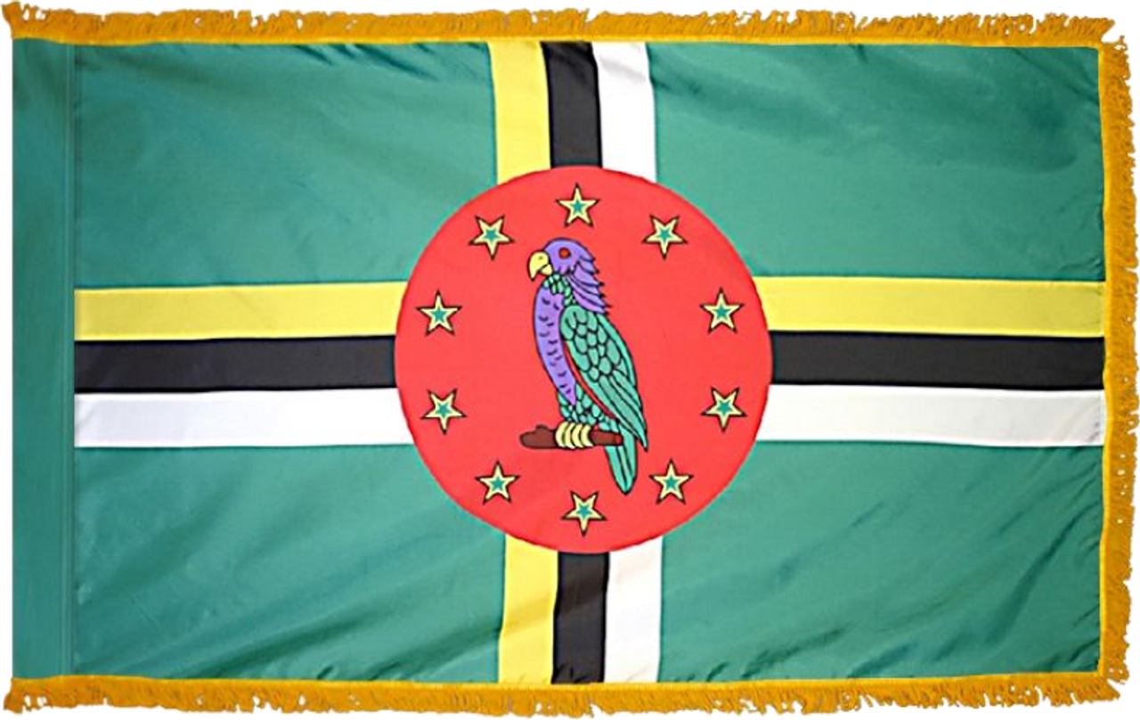 DominicaFlag with Pole Hem and Gold Fringe