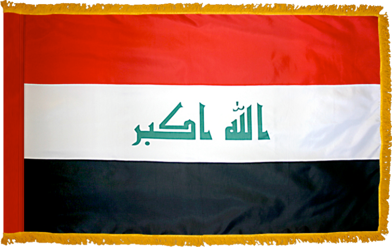 IraqFlag with Pole Hem and Gold Fringe