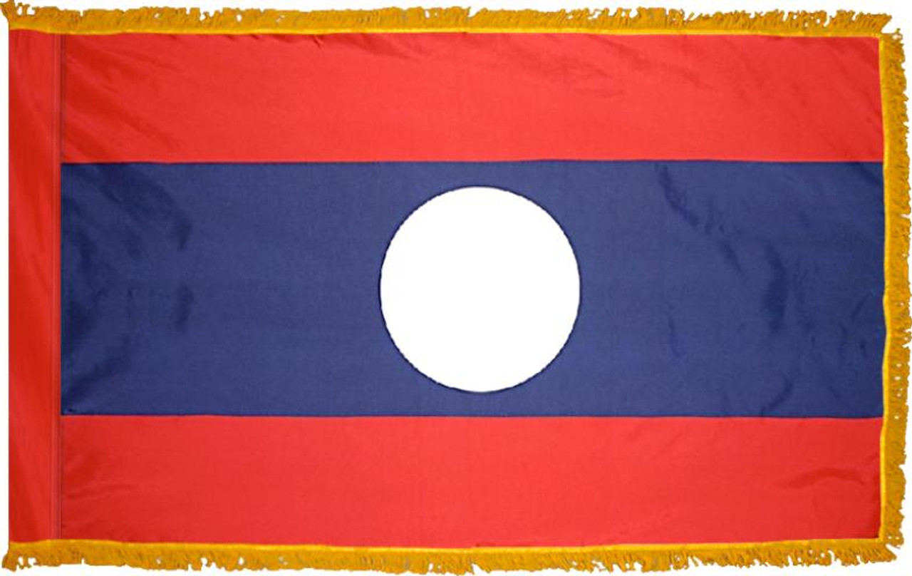 LaosFlag with Pole Hem and Gold Fringe