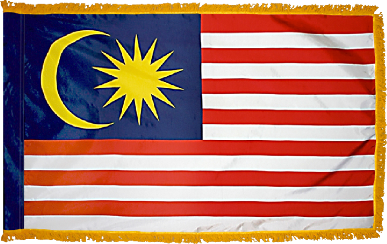 MalaysiaFlag with Pole Hem and Gold Fringe