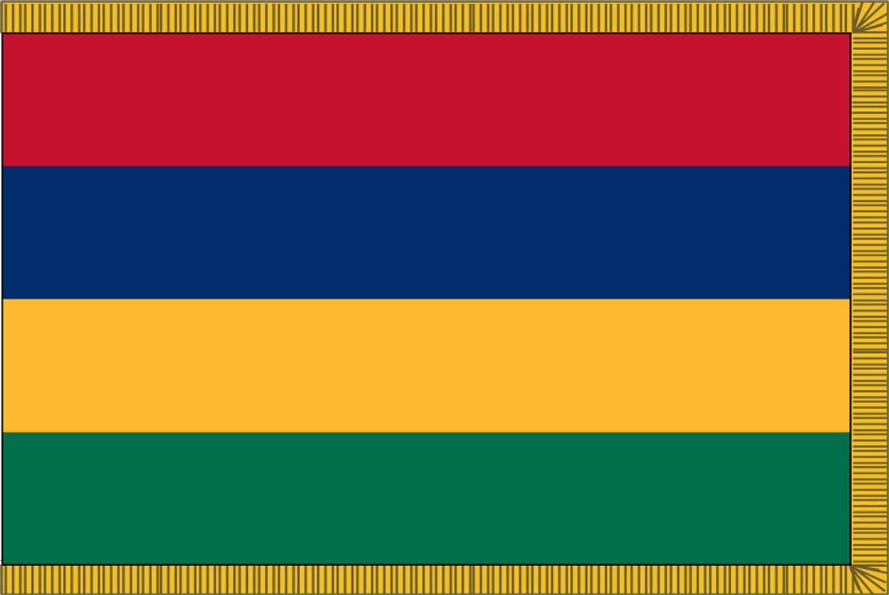 MauritiusFlag with Pole Hem and Gold Fringe