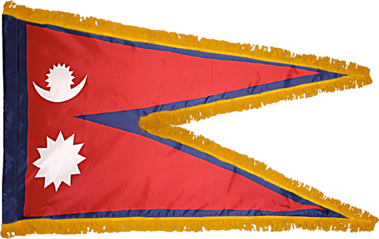 NepalFlag with Pole Hem and Gold Fringe