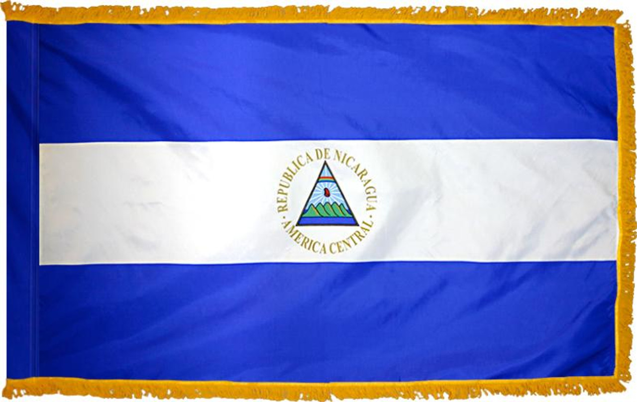 NicaraguaFlag with Pole Hem and Gold Fringe