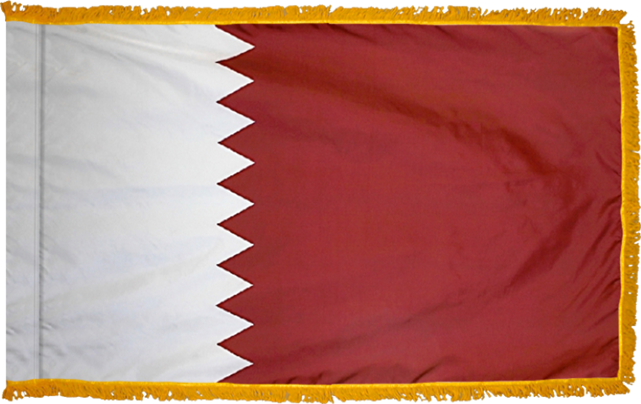 QatarFlag with Pole Hem and Gold Fringe