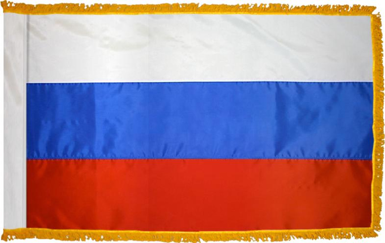 RussiaFlag with Pole Hem and Gold Fringe