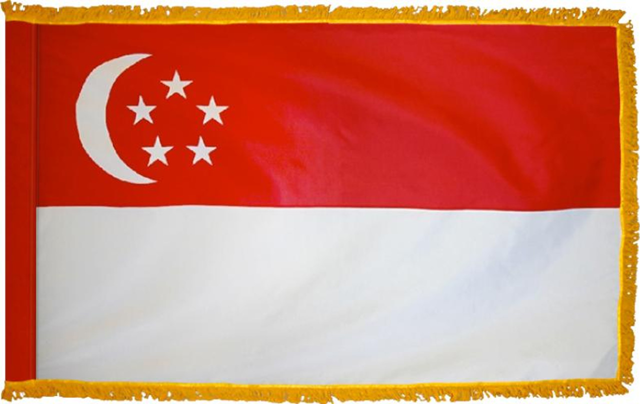 SingaporeFlag with Pole Hem and Gold Fringe