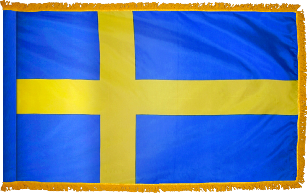 SwedenFlag with Pole Hem and Gold Fringe