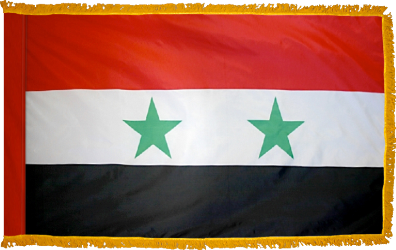 SyriaFlag with Pole Hem and Gold Fringe