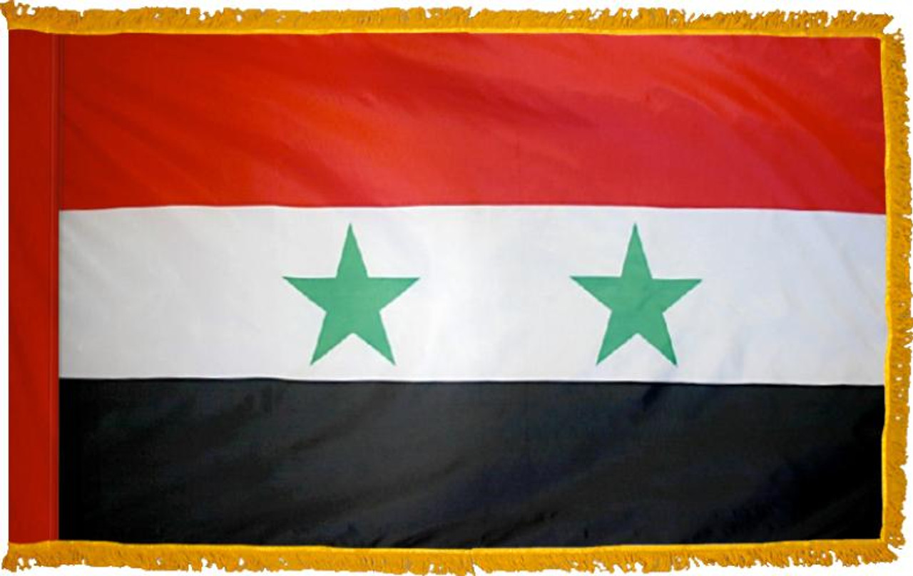 SyriaFlag with Pole Hem and Gold Fringe