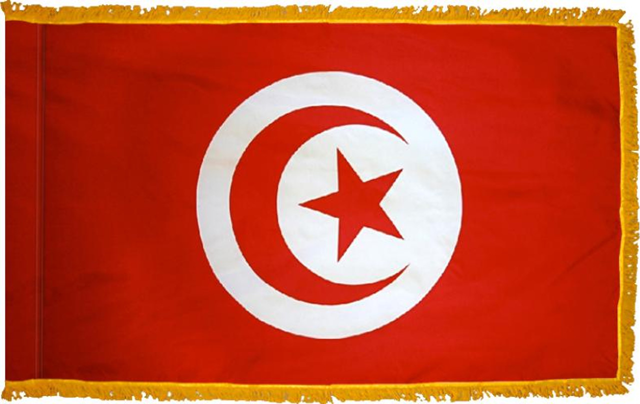 TunisiaFlag with Pole Hem and Gold Fringe