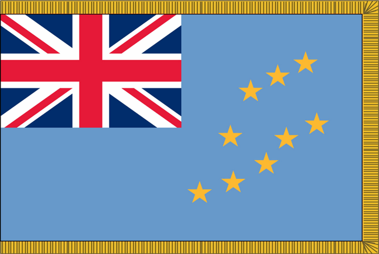 TuvaluFlag with Pole Hem and Gold Fringe