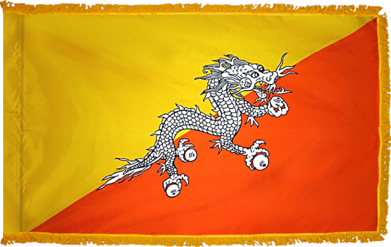 BhutanFlag with Pole Hem and Gold Fringe