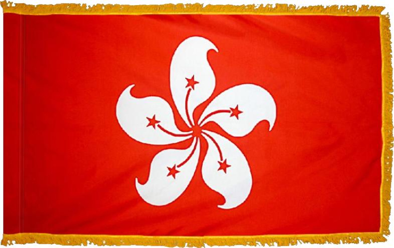 Hong KongFlag with Pole Hem and Gold Fringe
