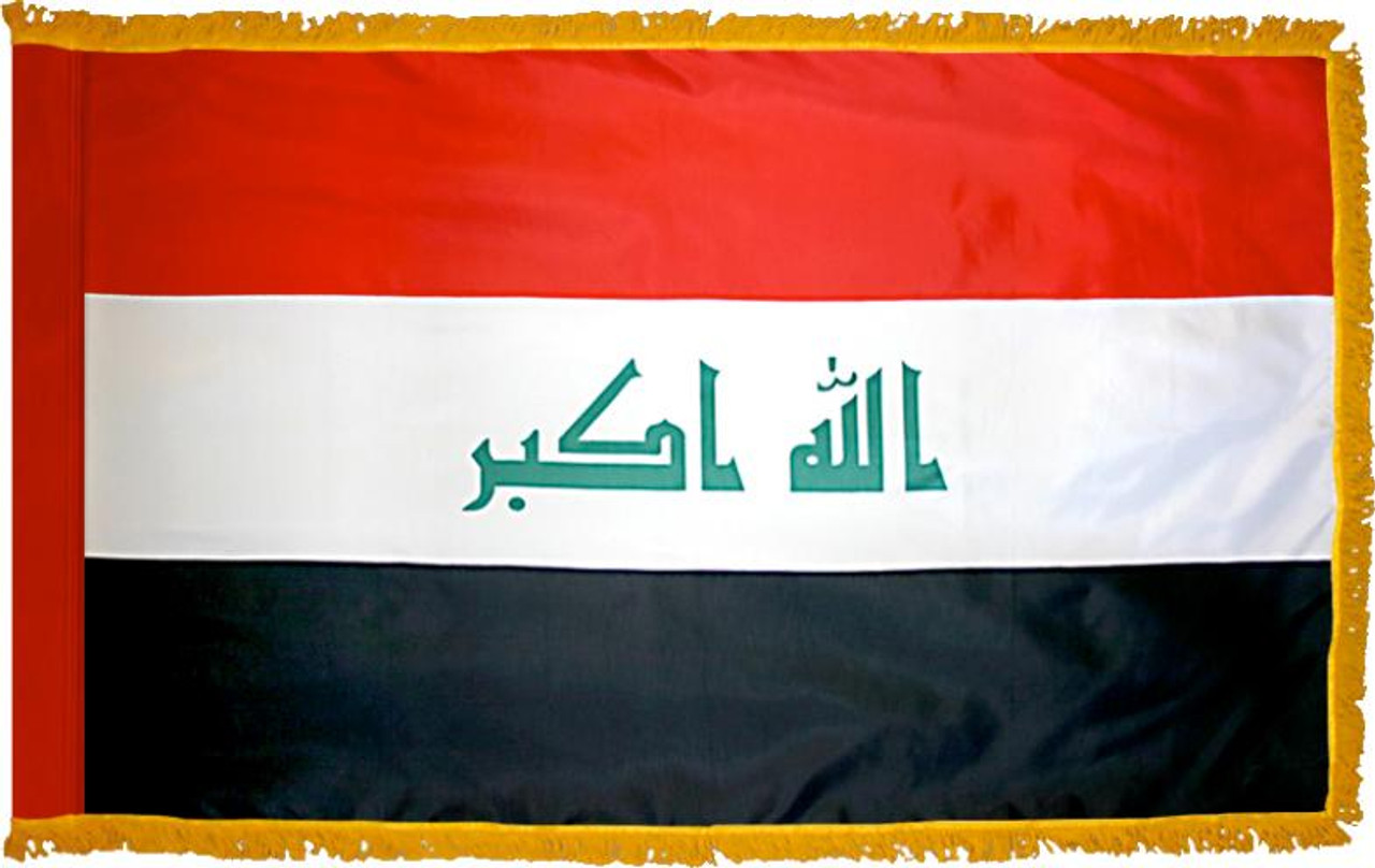 IraqFlag with Pole Hem and Gold Fringe