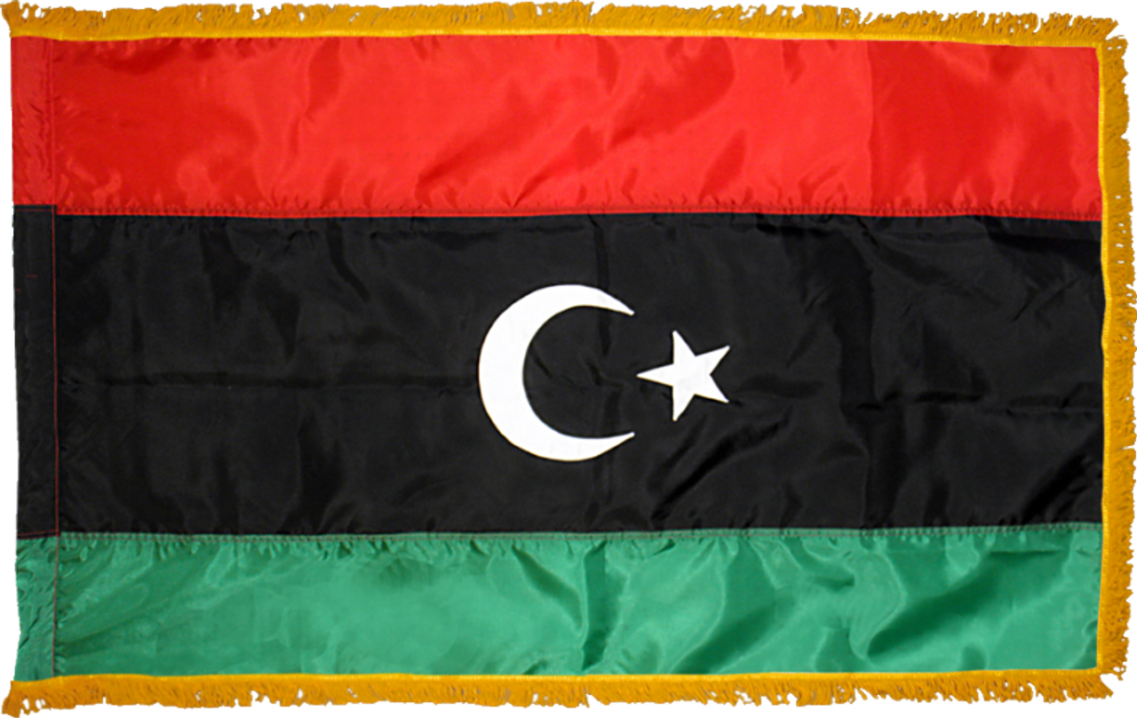 LibyaFlag with Pole Hem and Gold Fringe