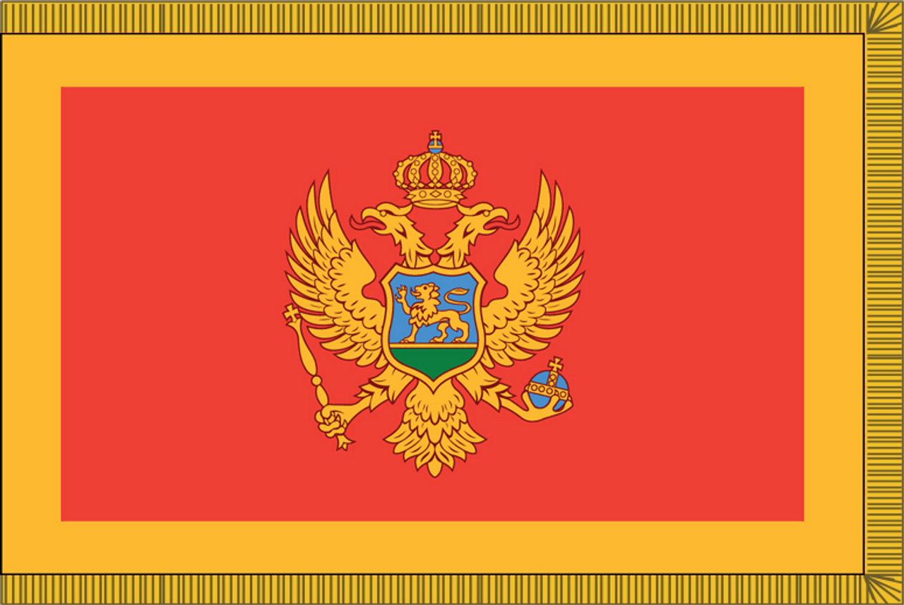 MontenegroFlag with Pole Hem and Gold Fringe