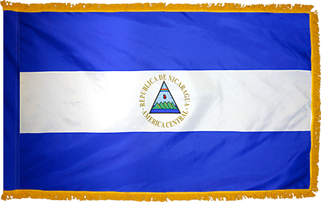 NicaraguaFlag with Pole Hem and Gold Fringe