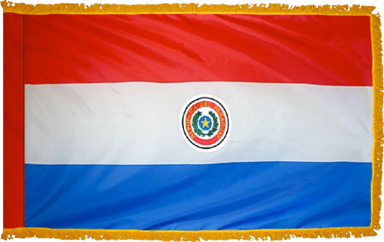 ParaguayFlag with Pole Hem and Gold Fringe