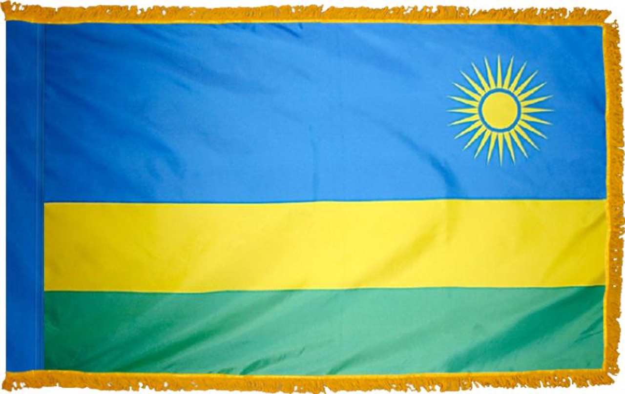 RwandaFlag with Pole Hem and Gold Fringe