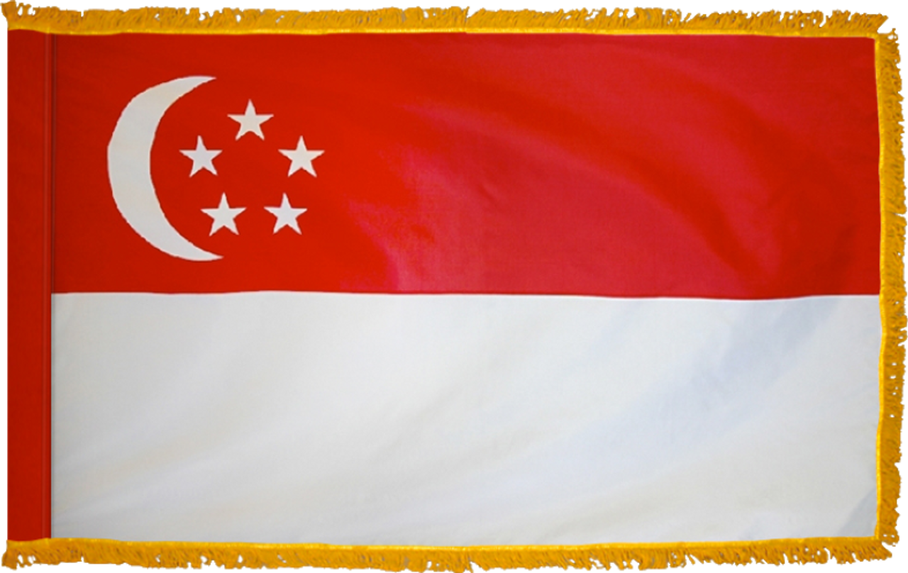 SingaporeFlag with Pole Hem and Gold Fringe