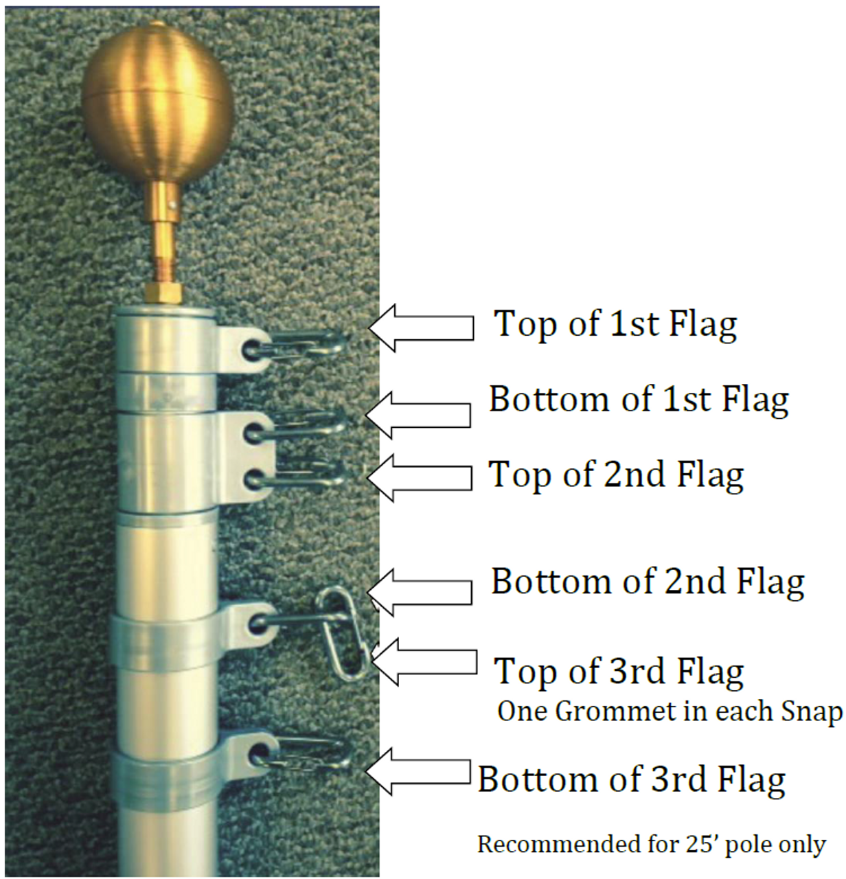 Flagpole Hardware Repair Parts Kit-50 Feet Halyard Rope+3 Gold