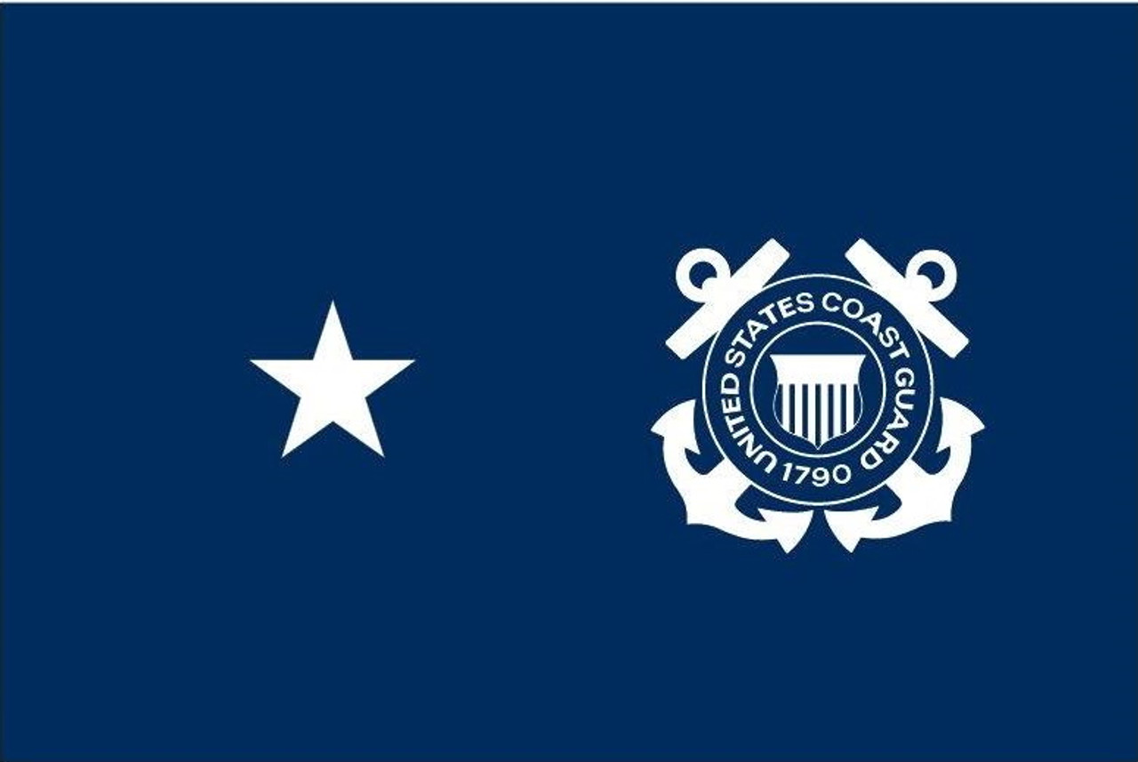 Coast Guard Rear Admiral Flag, 1 Star Nylon Applique with Pole Hem, Size 4'4" x 5'6", USCGM001104053