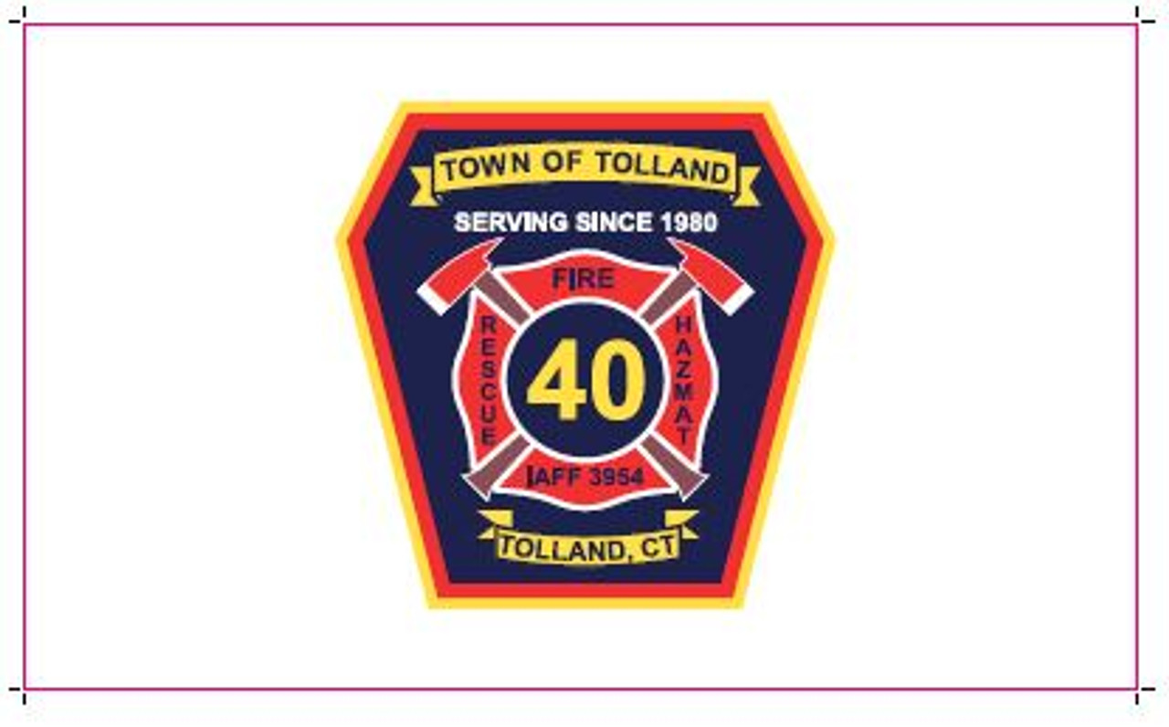 Custom Digital Double Sided 3' X 5' w/Header & Grommets 1st side Tolland FD Serving Since 1933 & Town of Tolland Serving Since 1980 2nd Side