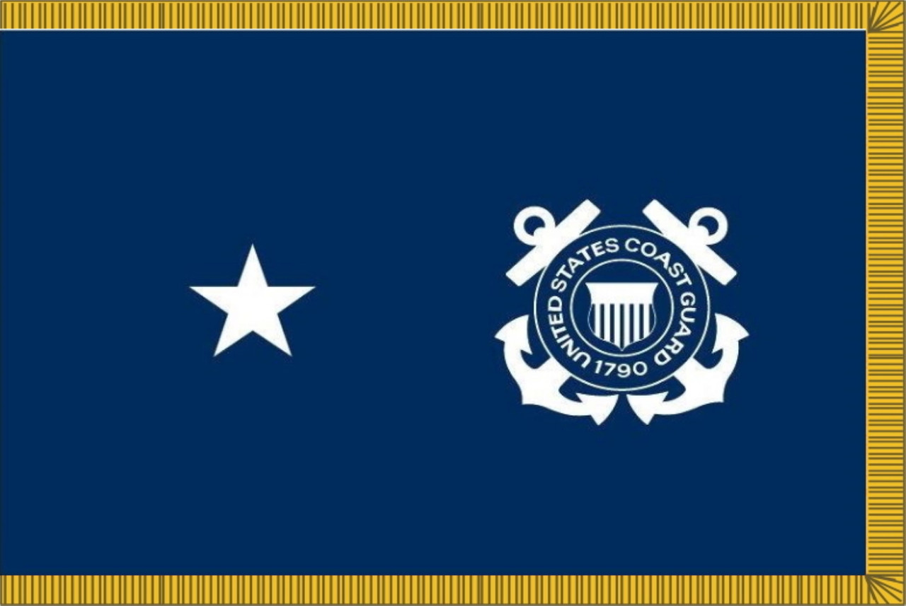 Coast Guard Rear Admiral Flag, 1 Star Nylon Applique with Pole Hem and Gold Fringe, Size 3' x 5', USCGM001103054