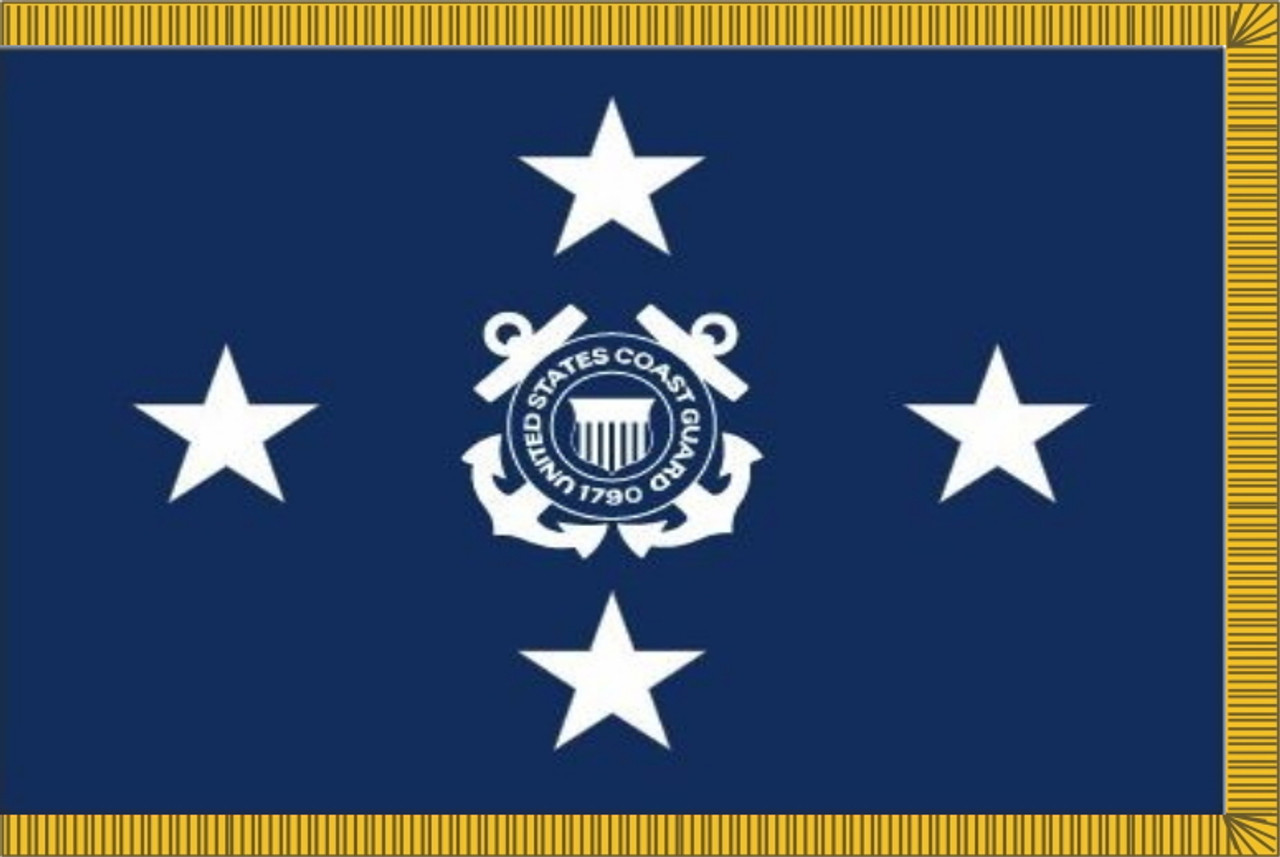 Coast Guard Admiral Flag, 4 Star Nylon Applique with Pole Hem and Gold Fringe, Size 3' X 4', USCG-M004-103044