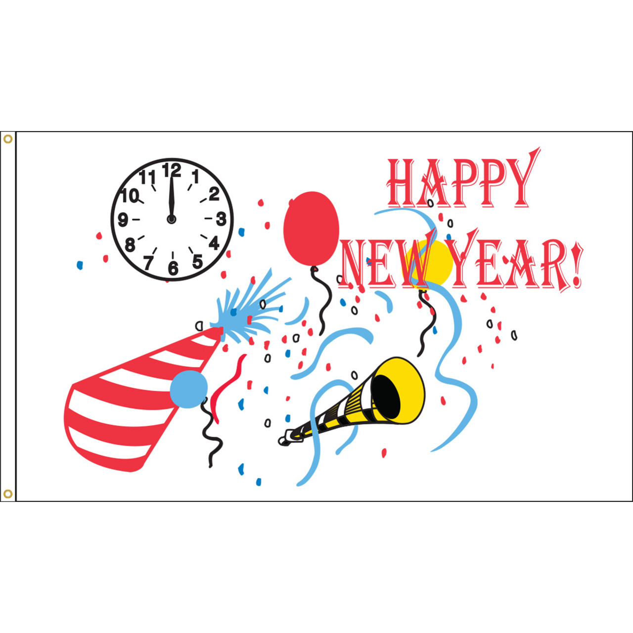 Happy New Year Flag, 3' x 5' Nylon with Header and Grommets