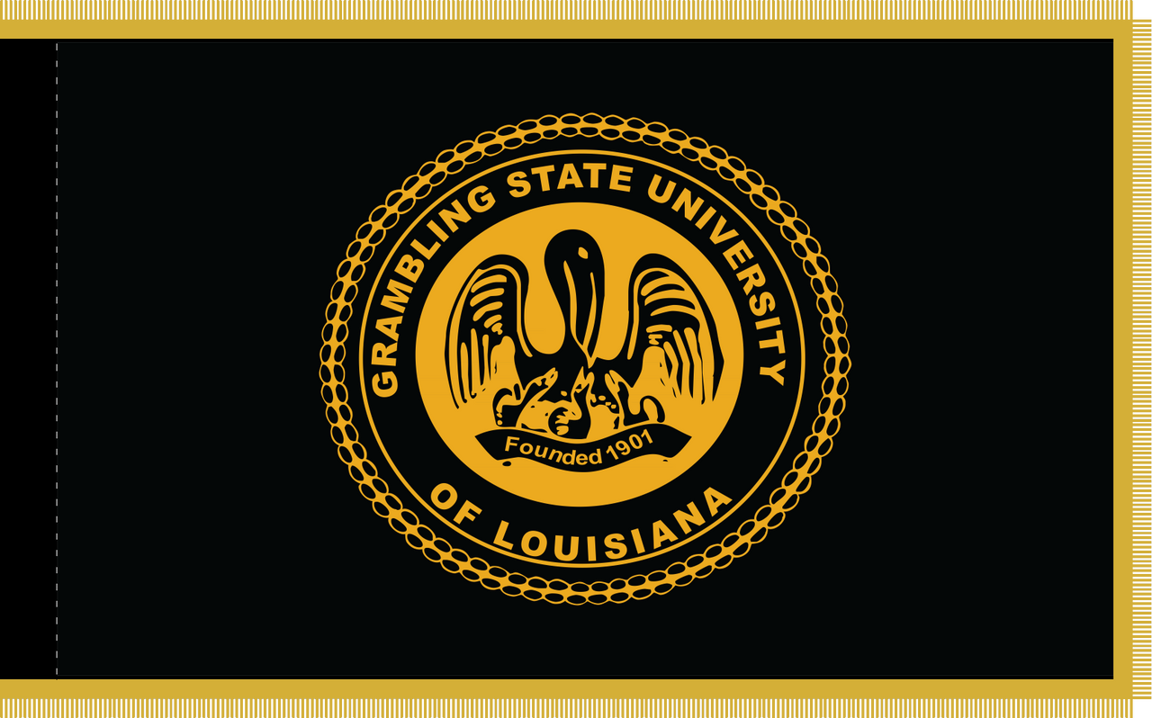 Custom Digital Single Reverse 4' x 6' Nylon Flag w/Pole Hem and Gold Fringe "Grambling State University"