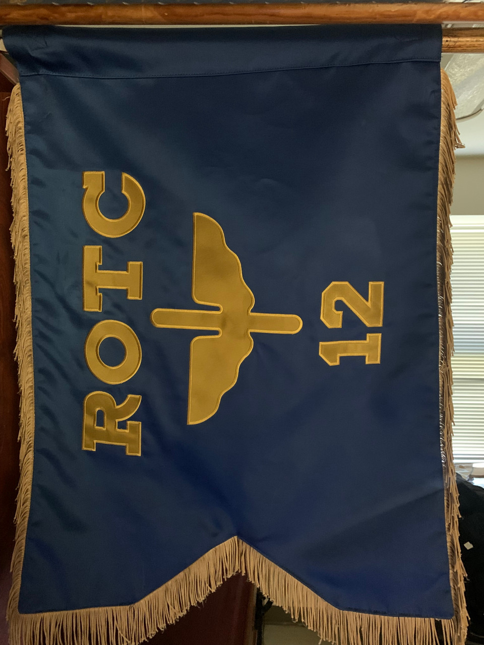 Custom Applique Guidon 20" x 27" With Pole Hem, Fringe and Swallow Tail "ROTC ABOVE EMBLEM 12 BELOW"