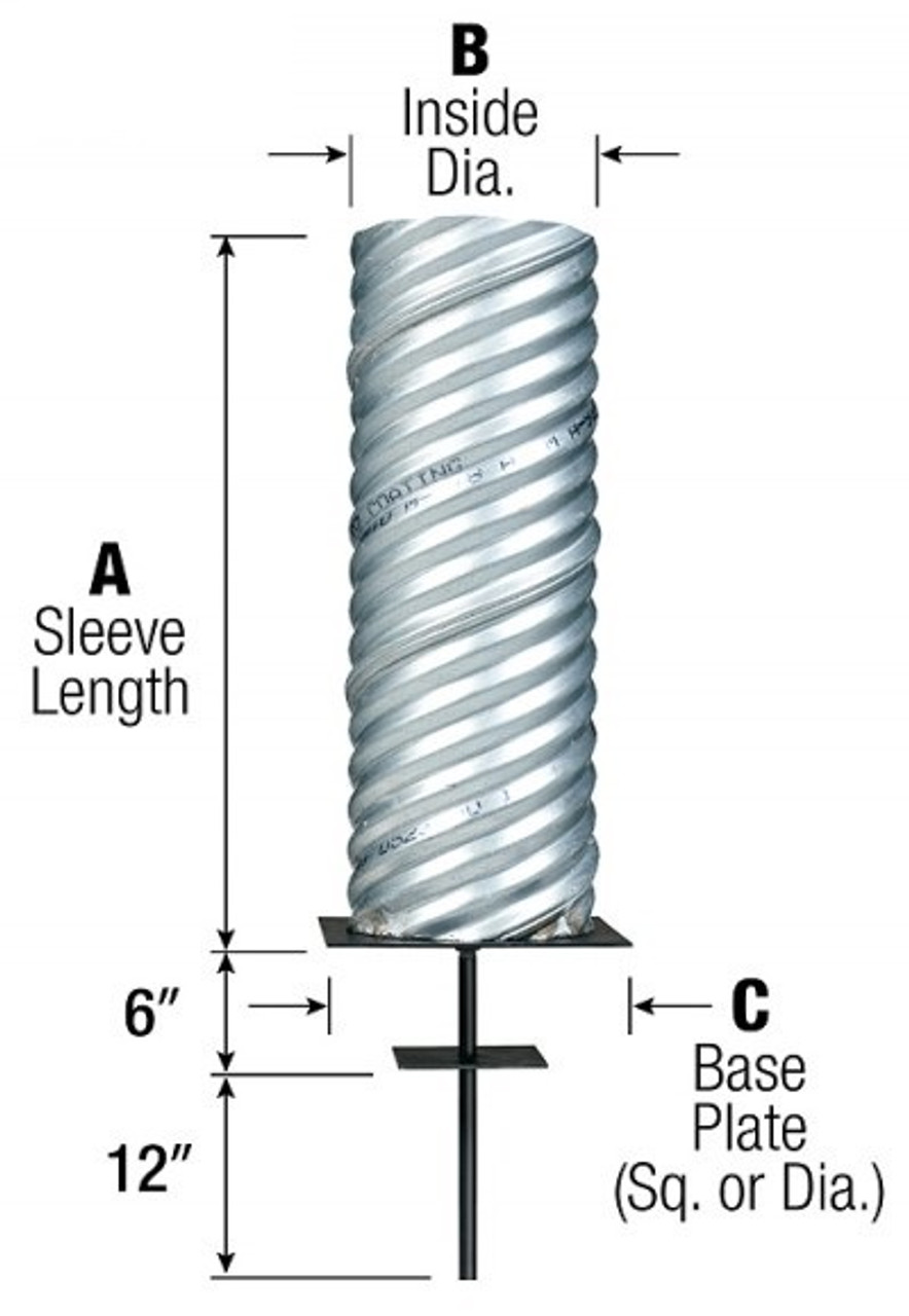 Corrugated Steel Flagpole Ground Sleeves (Two-Piece Design) with Steel Lightning Spike for Ground Set Applications (Open Market)