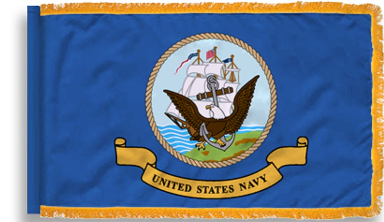 US Navy Flag, Indoor Nylon, Size 4'4" x 5'6" with Pole Hem and Gold Fringe (Open Market)