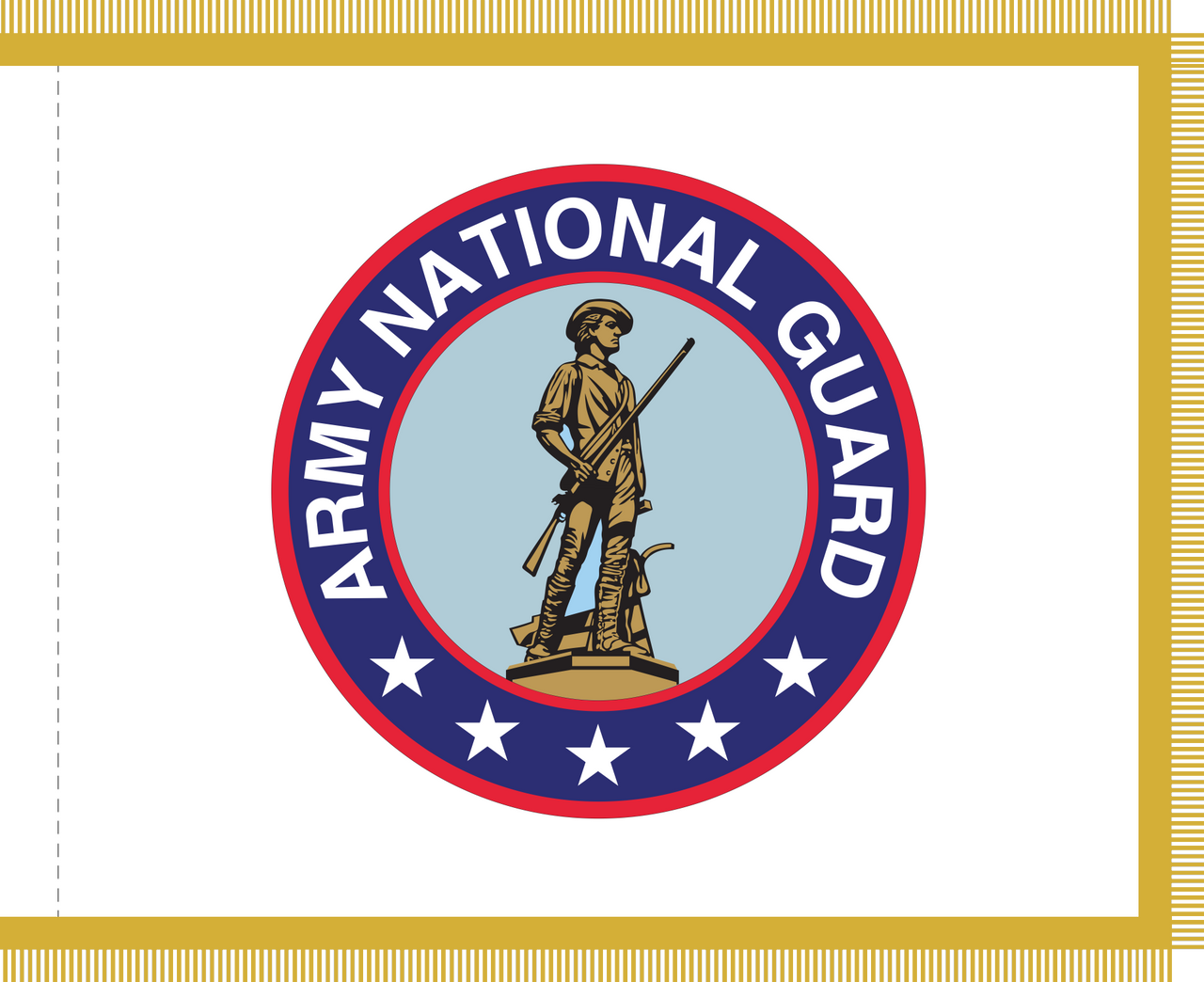 US Army National Guard Flag, Indoor Nylon, Size 4'4" x 5'6", with Pole Hem and Gold Fringe